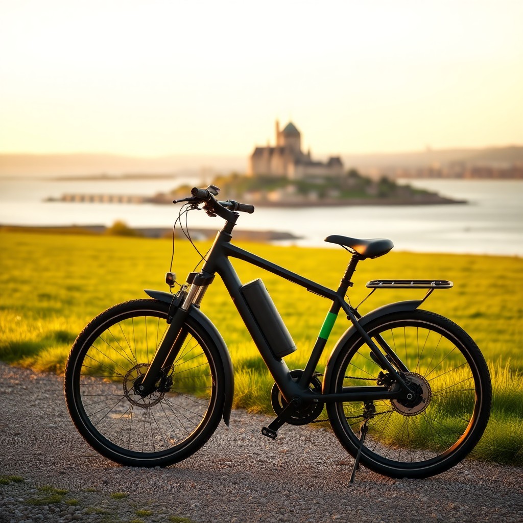 eBike on coastal path approaching Kronborg Castle Helsingør Denmark